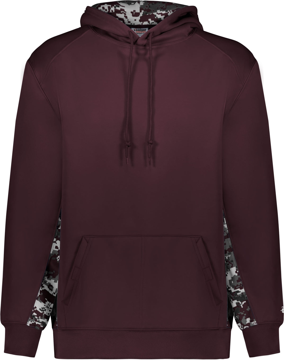 Front View of BA MAROON/MAROON DIGITAL DIGITAL COLOR BLOCK HOODIE