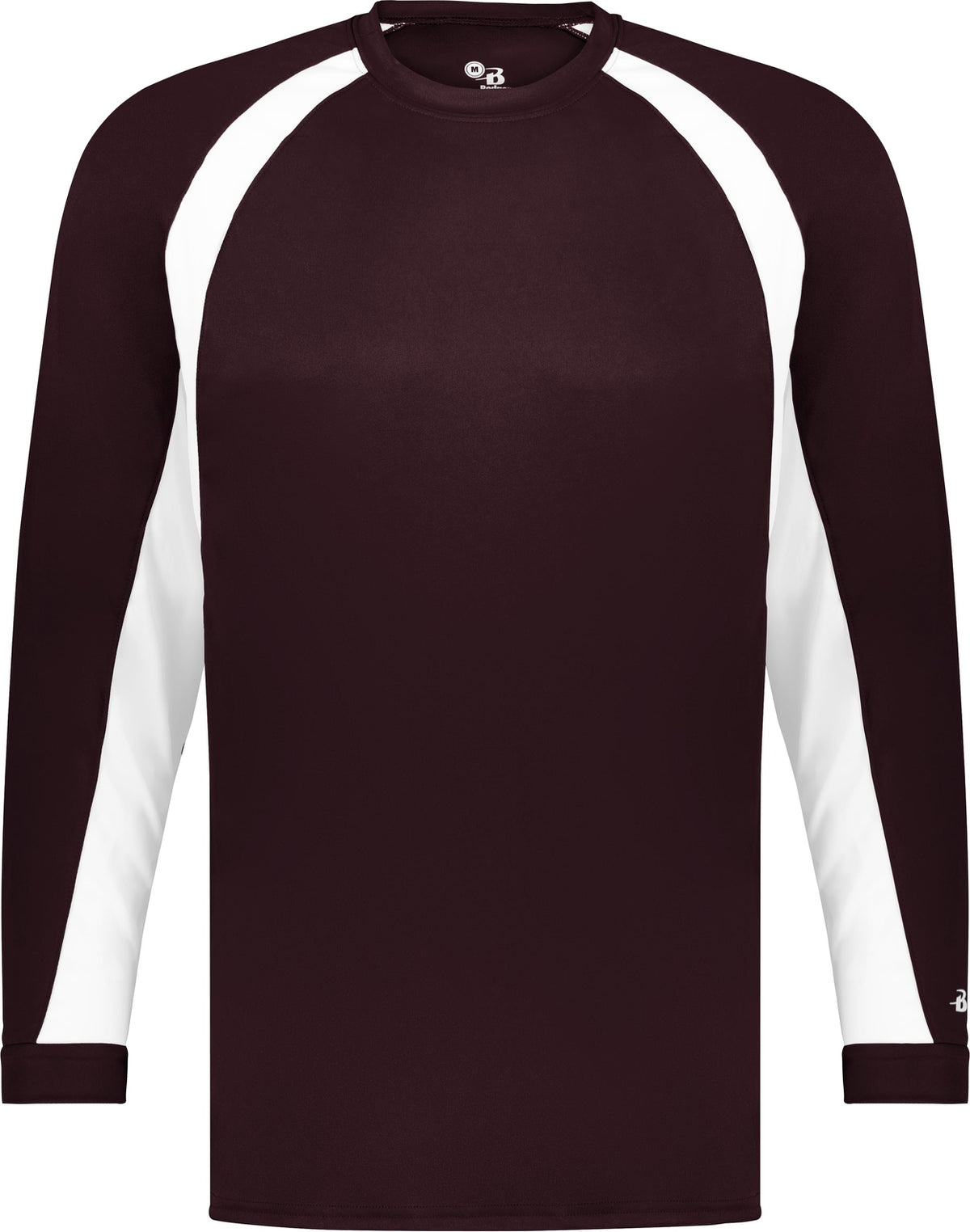 Front View of BA MAROON/WHITE HOOK L/S TEE