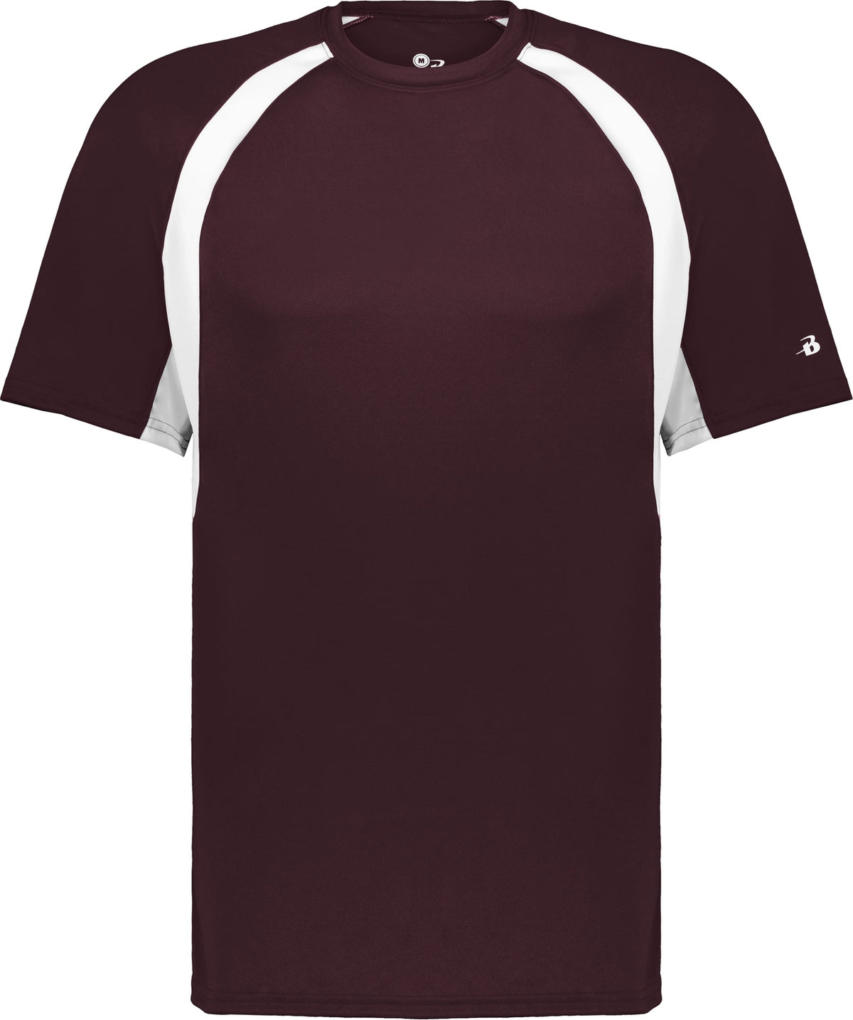 Front View of BA MAROON/WHITE YOUTH HOOK TEE