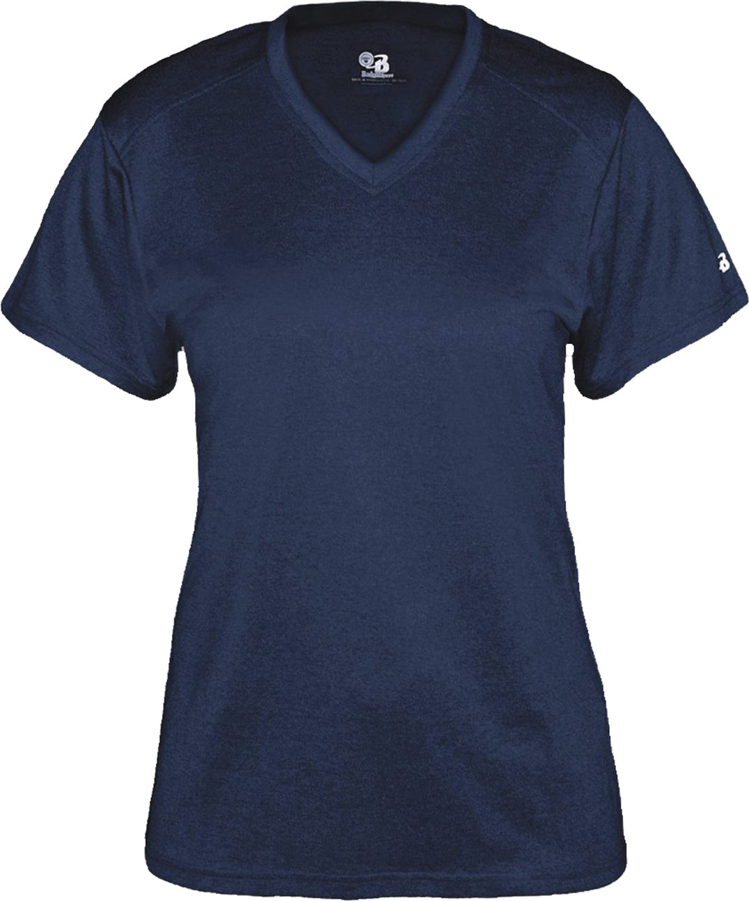 Front View of BA NAVY HEATHER PRO HEATHER LADIES' V-NECK TEE