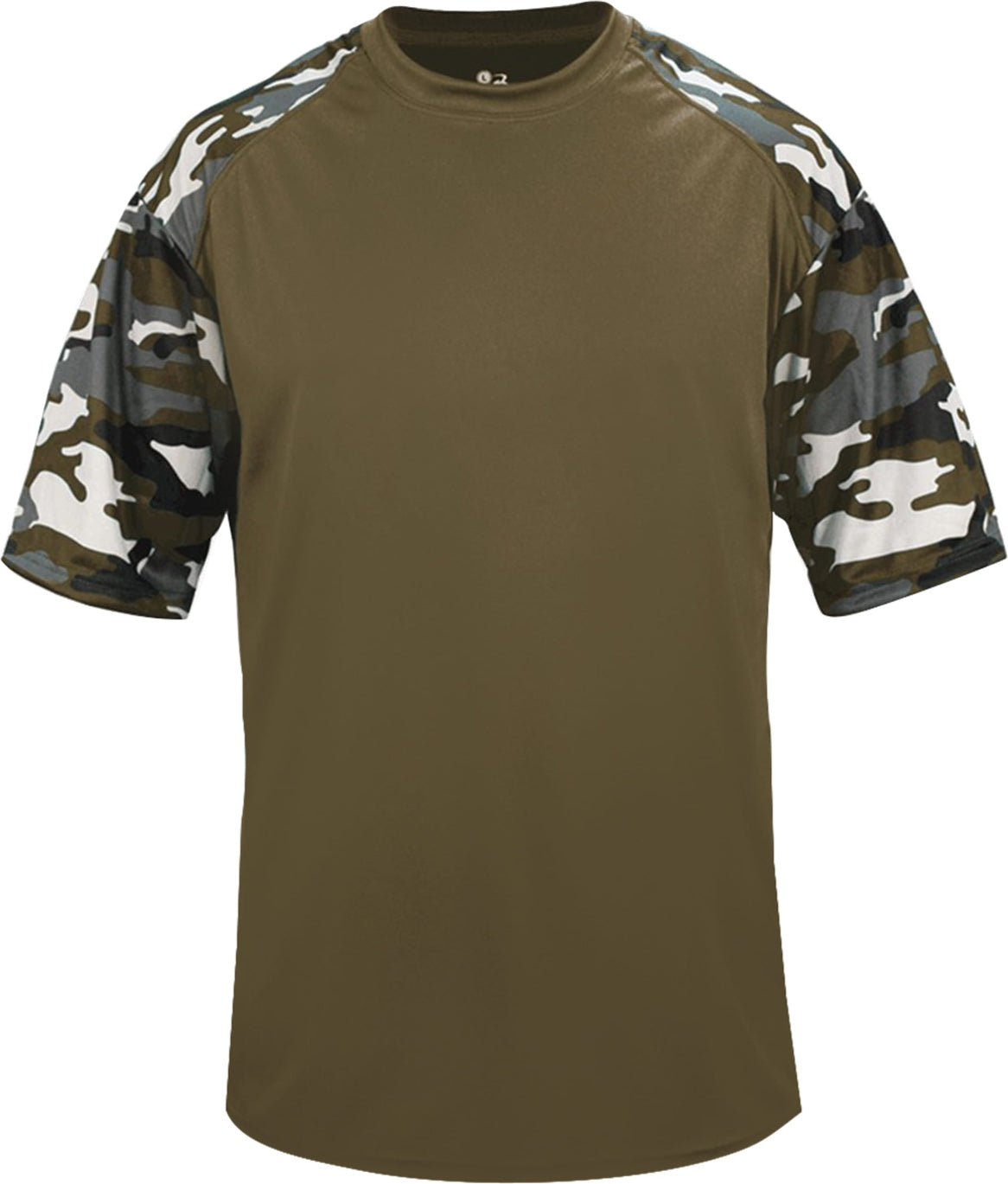 Front View of BA OD GREEN/OD GREEN CAMO YOUTH CAMO SPORT TEE