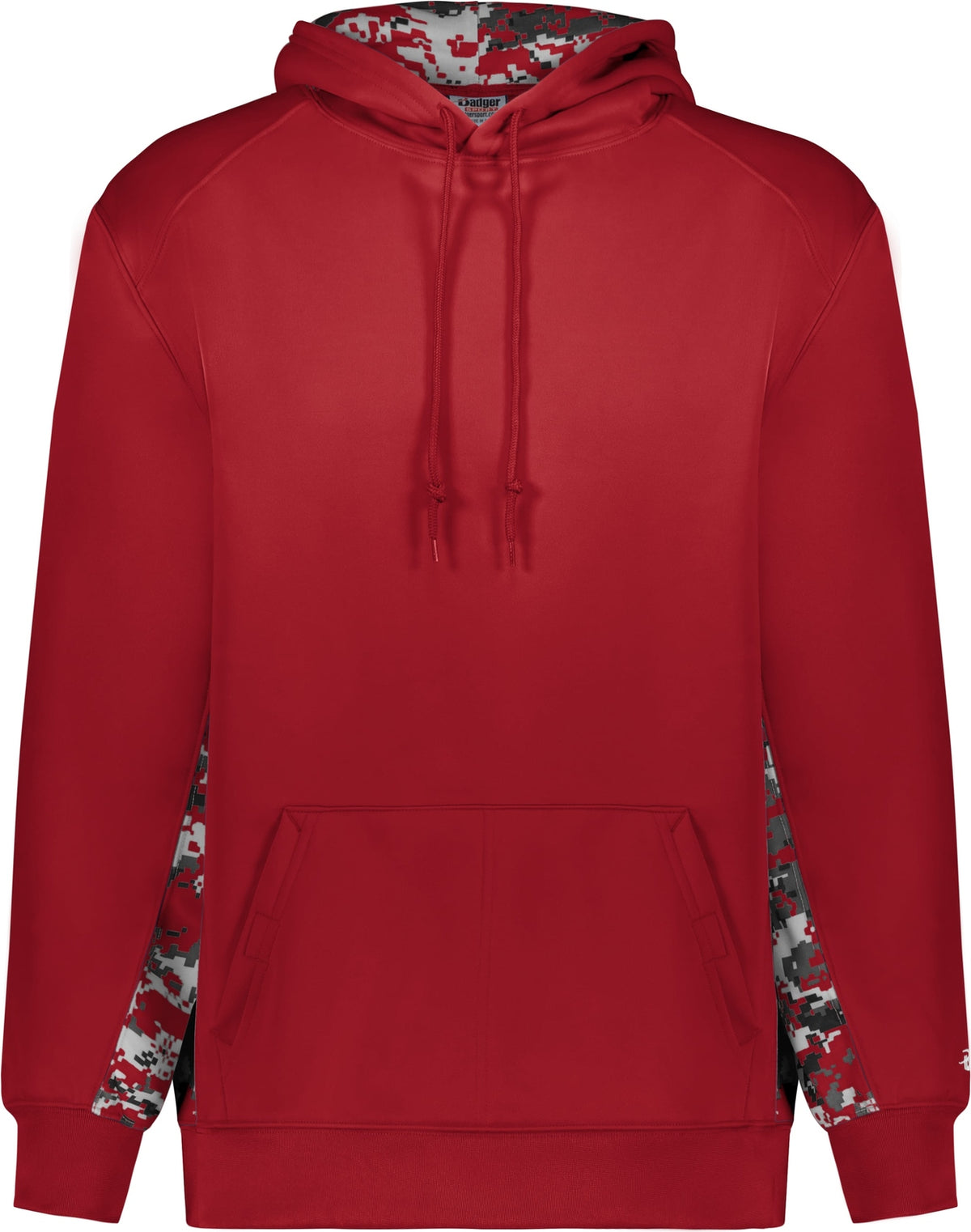 Front View of BA RED/RED DIGITAL DIGITAL COLOR BLOCK HOODIE