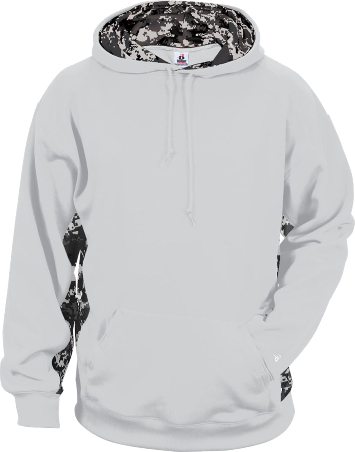 Front View of BA WHITE/BLACK DIGITAL DIGITAL COLOR BLOCK HOODIE