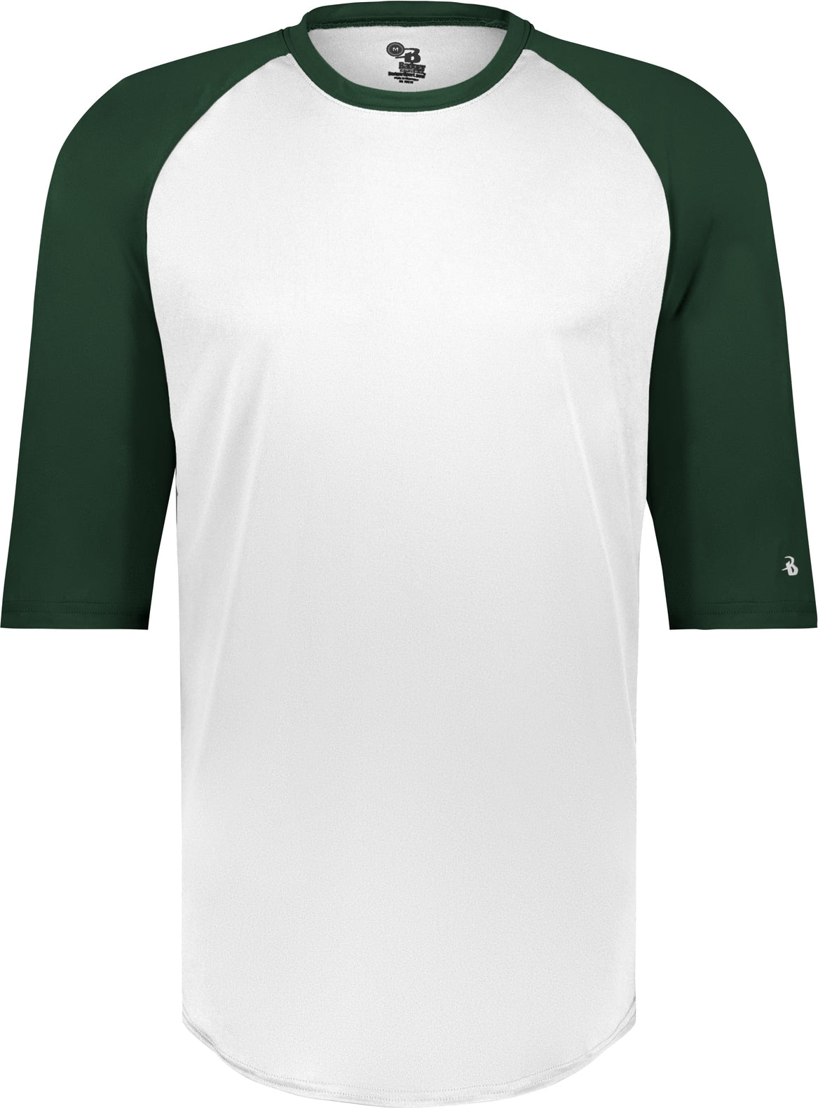 Front View of BA WHITE/FOREST B-BASEBALL TEE