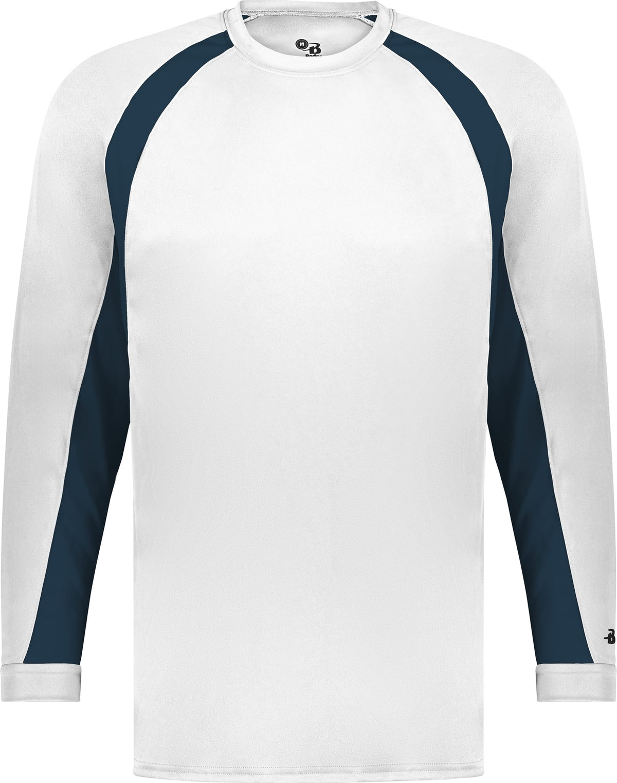 Front View of BA WHITE/NAVY HOOK L/S TEE