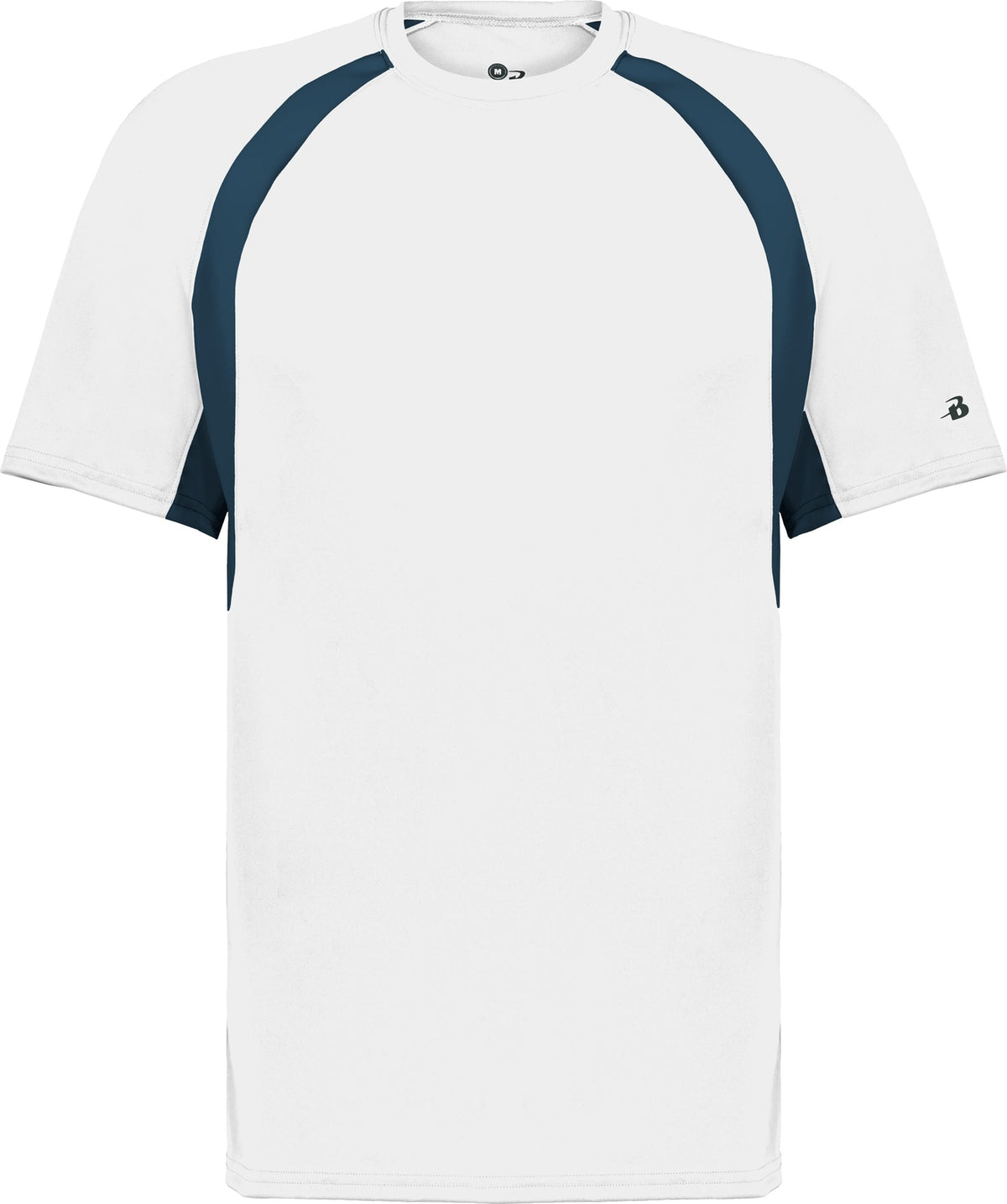 Front View of BA WHITE/NAVY YOUTH HOOK TEE