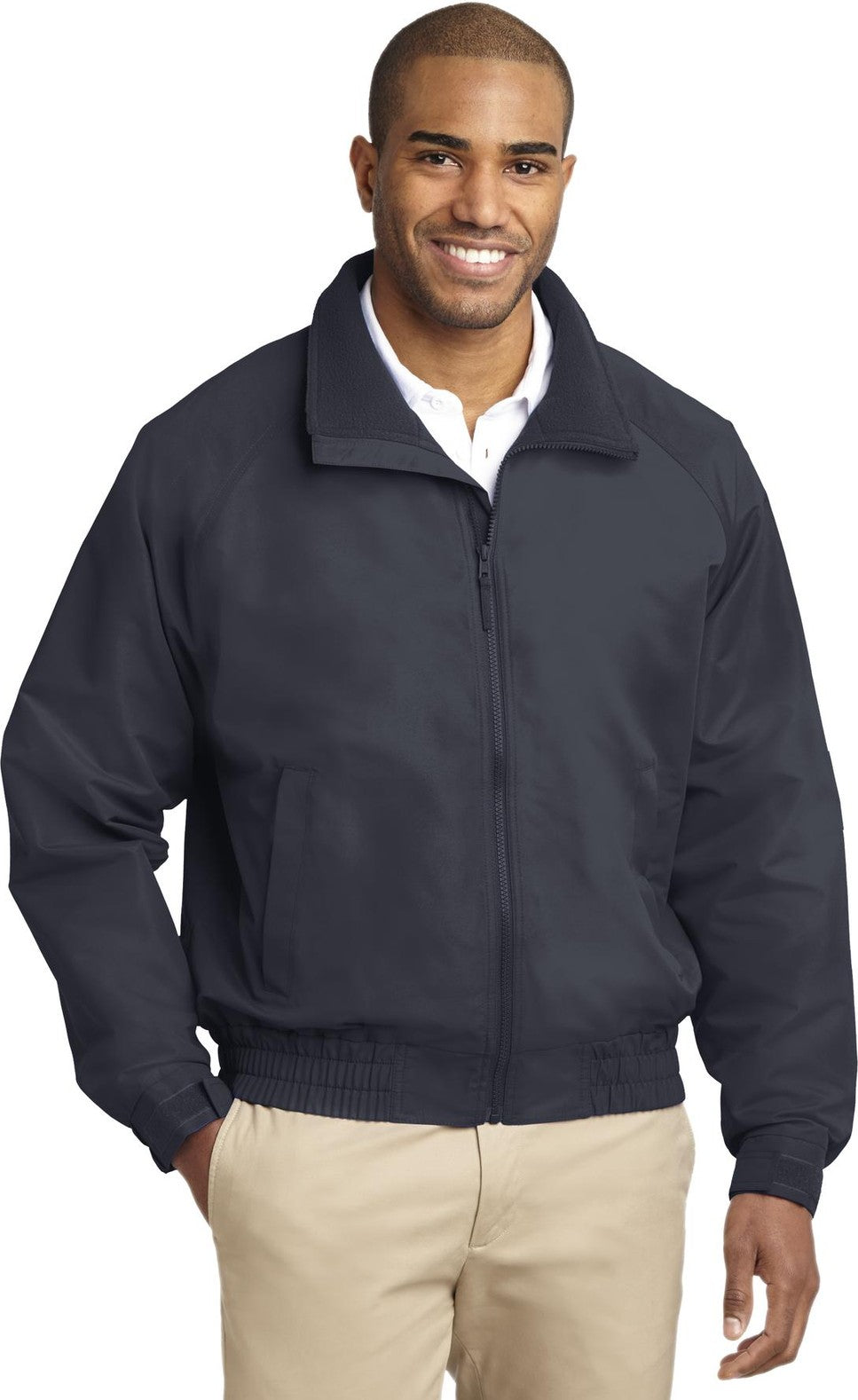Front View of Batlshp Grey Port Authority Lightweight Charger Jacket. J329