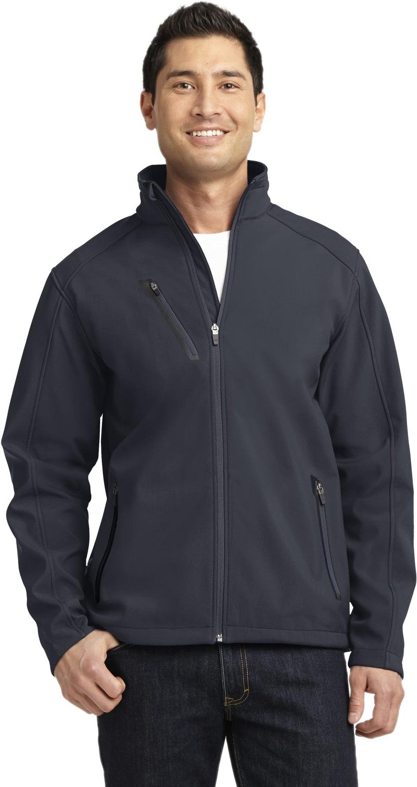 Front View of Batlshp Grey Port Authority Welded Soft Shell Jacket. J324