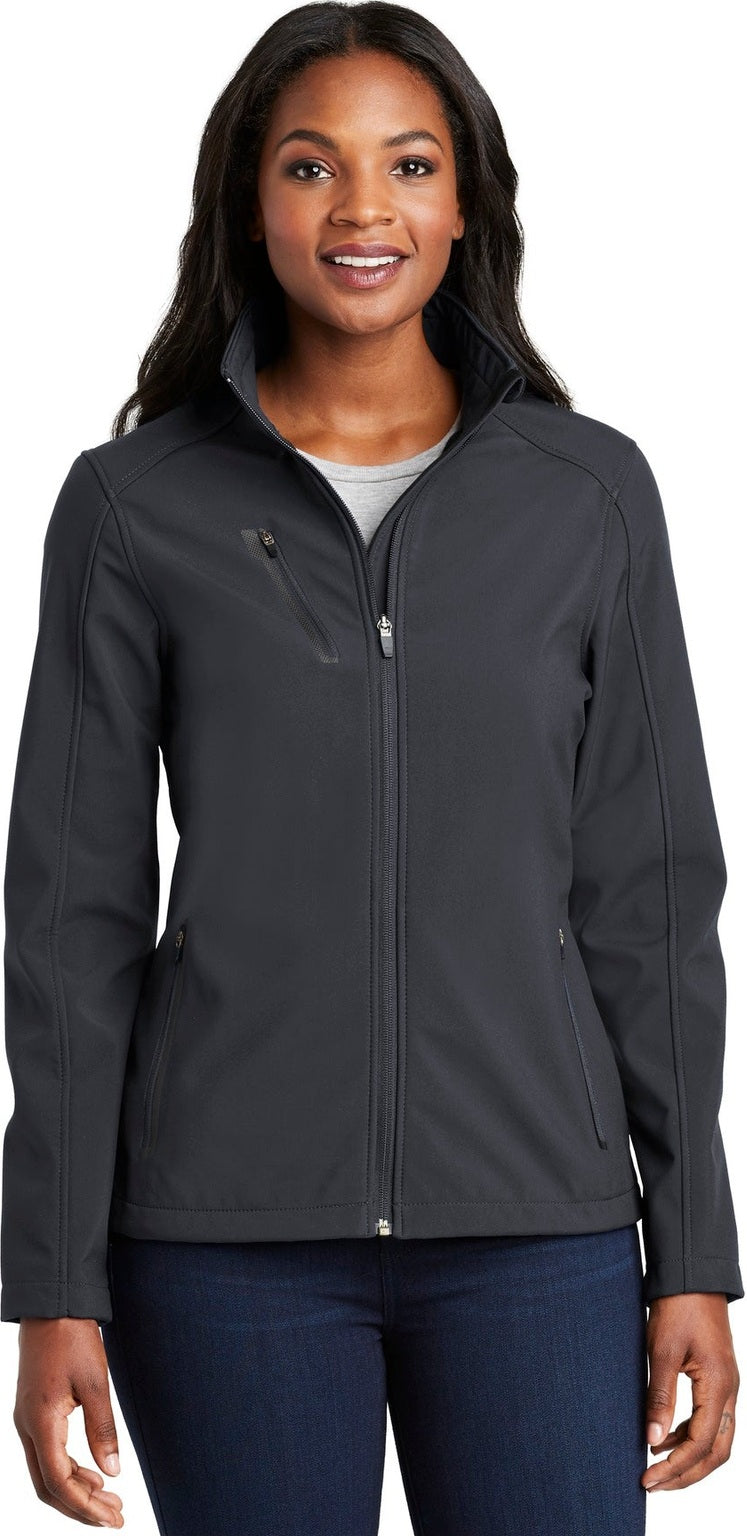Front View of Batlshp Grey Port Authority Women's Welded Soft Shell Jacket. L324