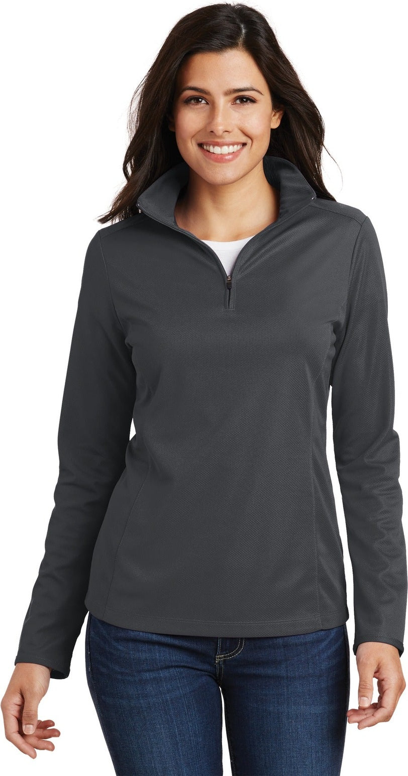 Front View of Battleship Gry Port Authority Women's Pinpoint Mesh 1/2-Zip . L806