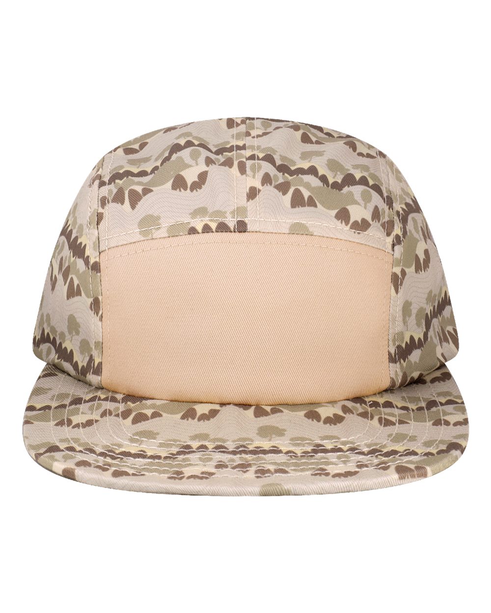 Front View of Beige Wavy Trees Five-Panel Camper Hat - CAMPER