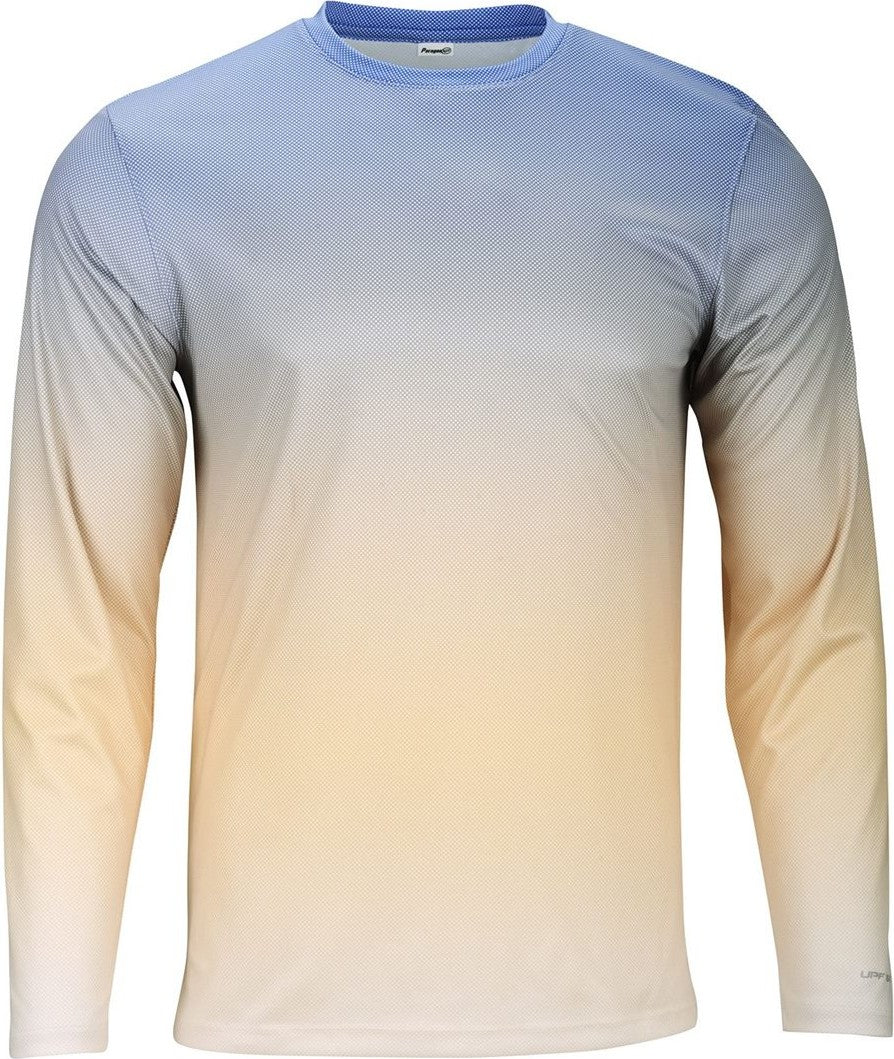 Front View of Bimini Blue/ Peach Barbados Performance Pin Dot Long Sleeve T-Shirt - 225