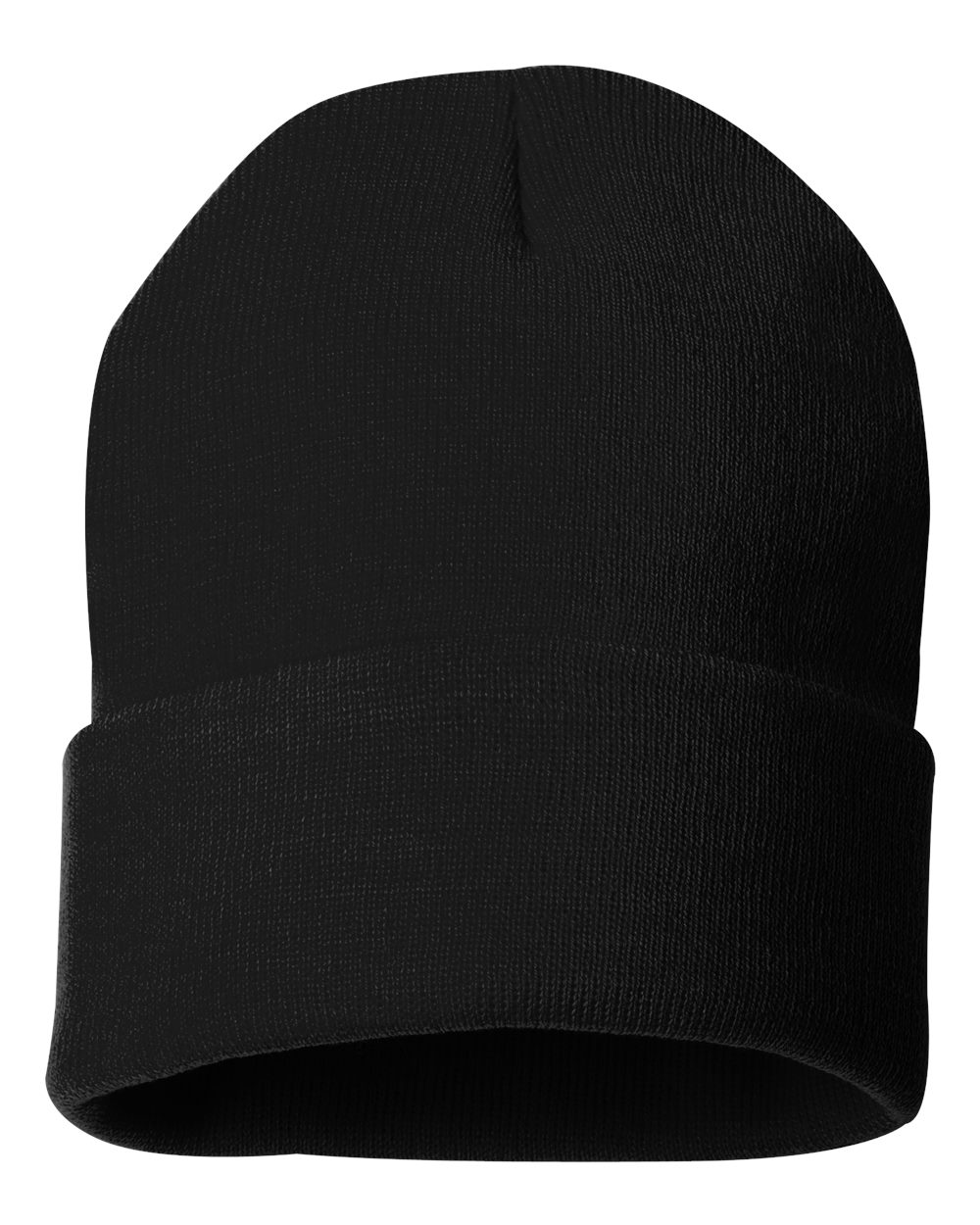 Front View of Black 12" Solid Cuffed Beanie - SP12