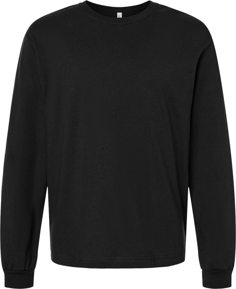 Front View of Black 6 oz. Heavyweight Long Sleeve Tee - 3511