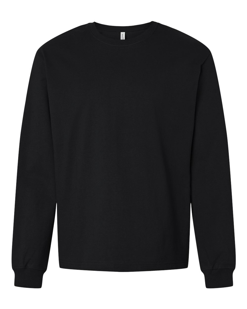 Front View of Black 7.5 oz Heavyweight Long Sleeve Tee - 4651