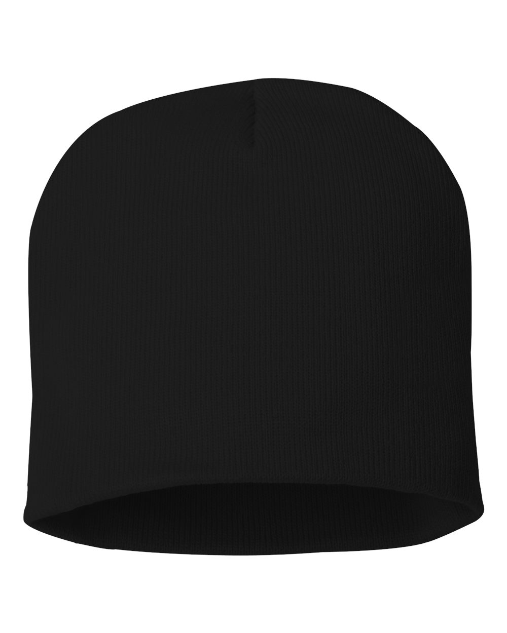 Front View of Black 8" Beanie - SP08