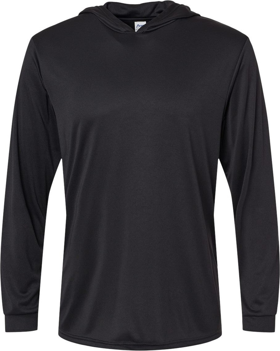 Front View of Black Bahama Performance Hooded Long Sleeve T-Shirt - 220