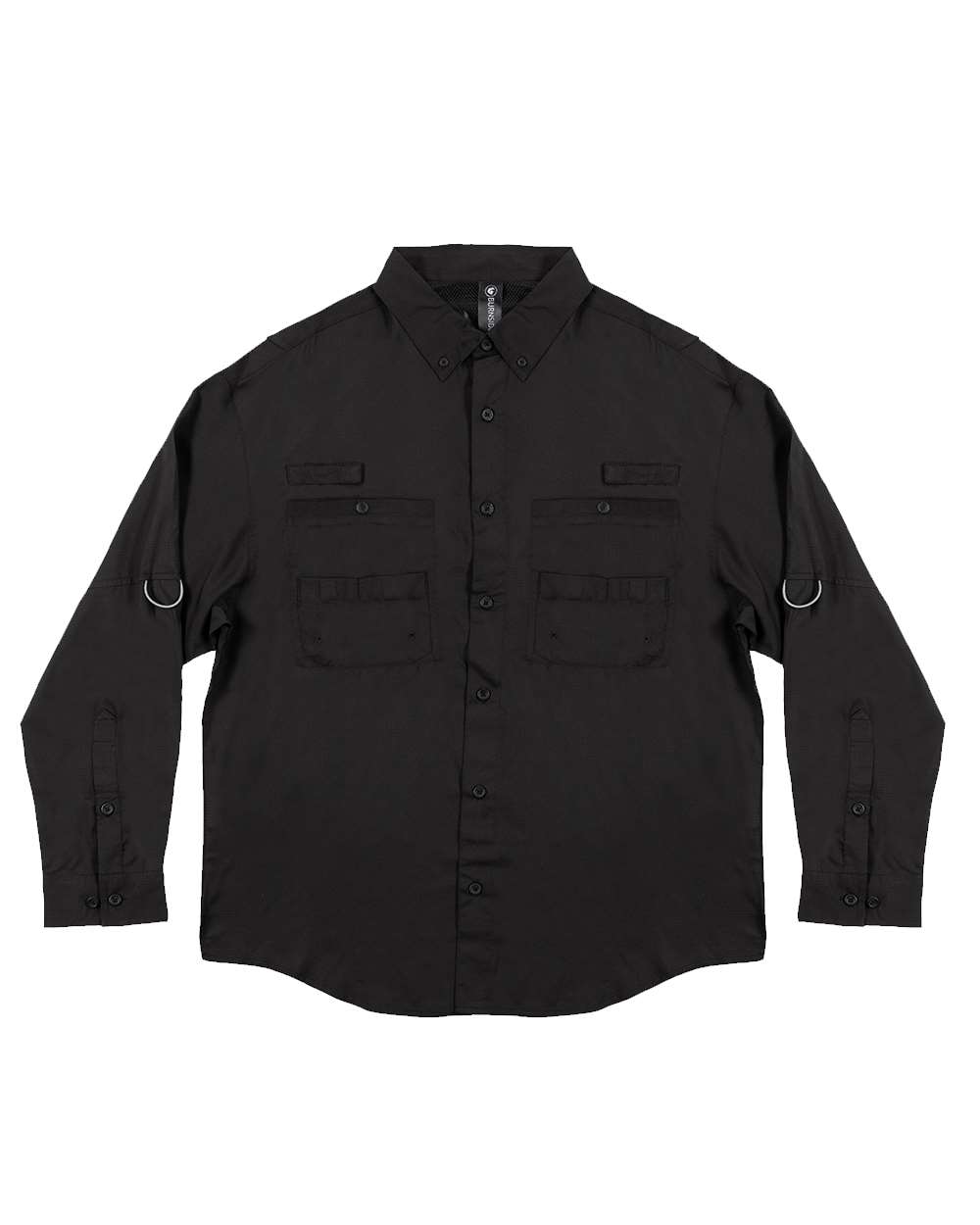 Front View of Black Baja Long Sleeve Fishing Shirt - 2299