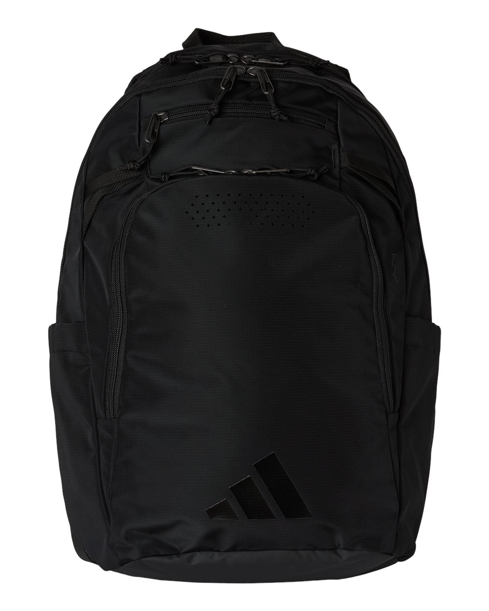 Front View of Black/ Black Defender 5 Backpack - AB600 plain