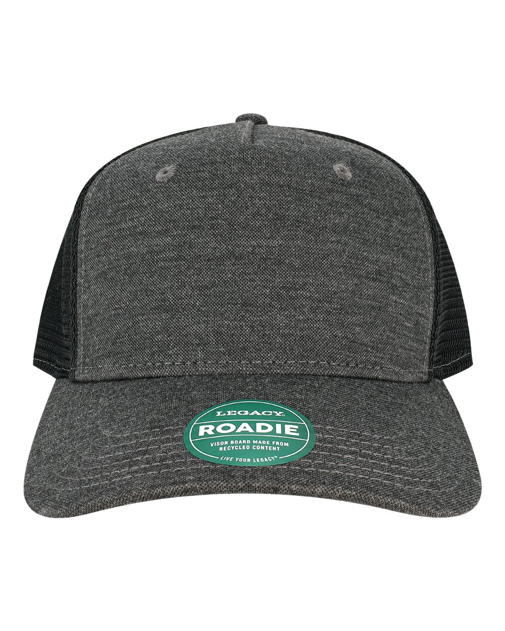 Front View of Black/ Black Five-Panel Trucker Cap - ROADIE