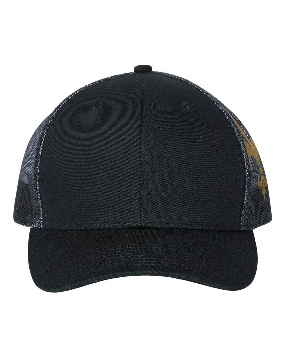 Front View of Black/ Black/ Fleur De Lis Printed Mesh Trucker Cap - S700M