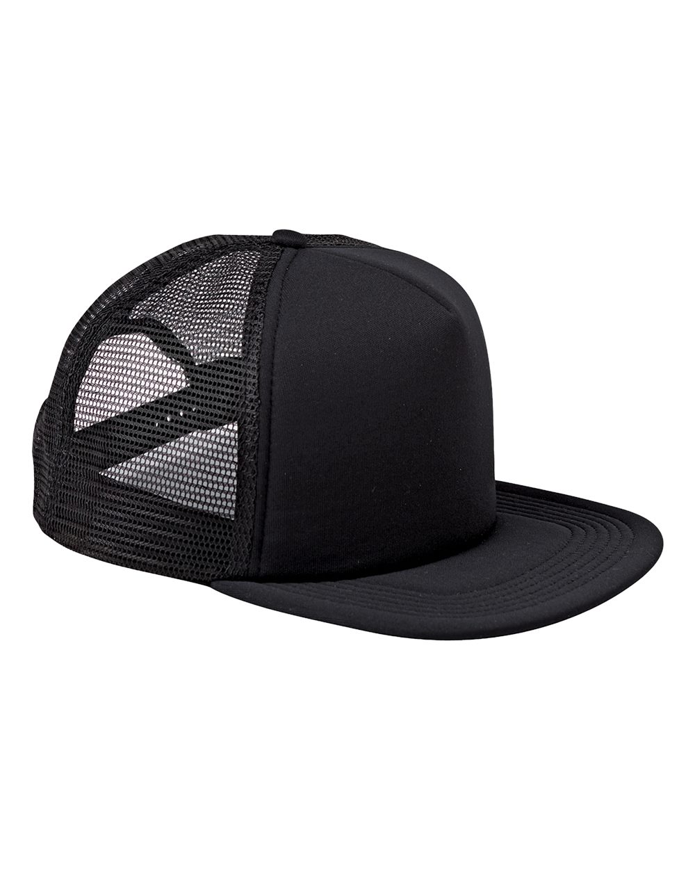 Front View of Black/ Black Foam Front Trucker Cap - BX030 plain