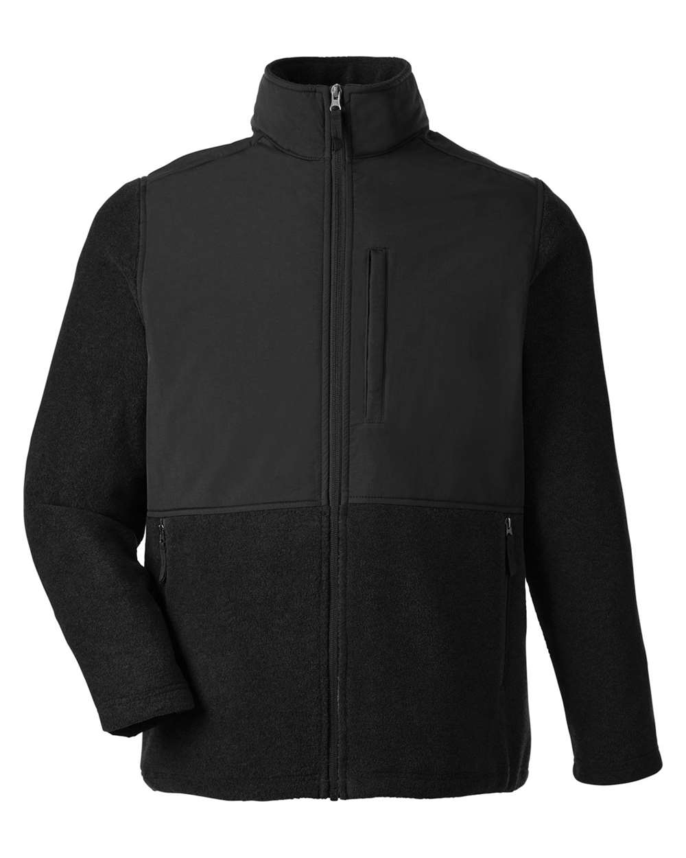 Front View of Black/ Black Men's Journey Summit Hybrid Full-Zip - CE890