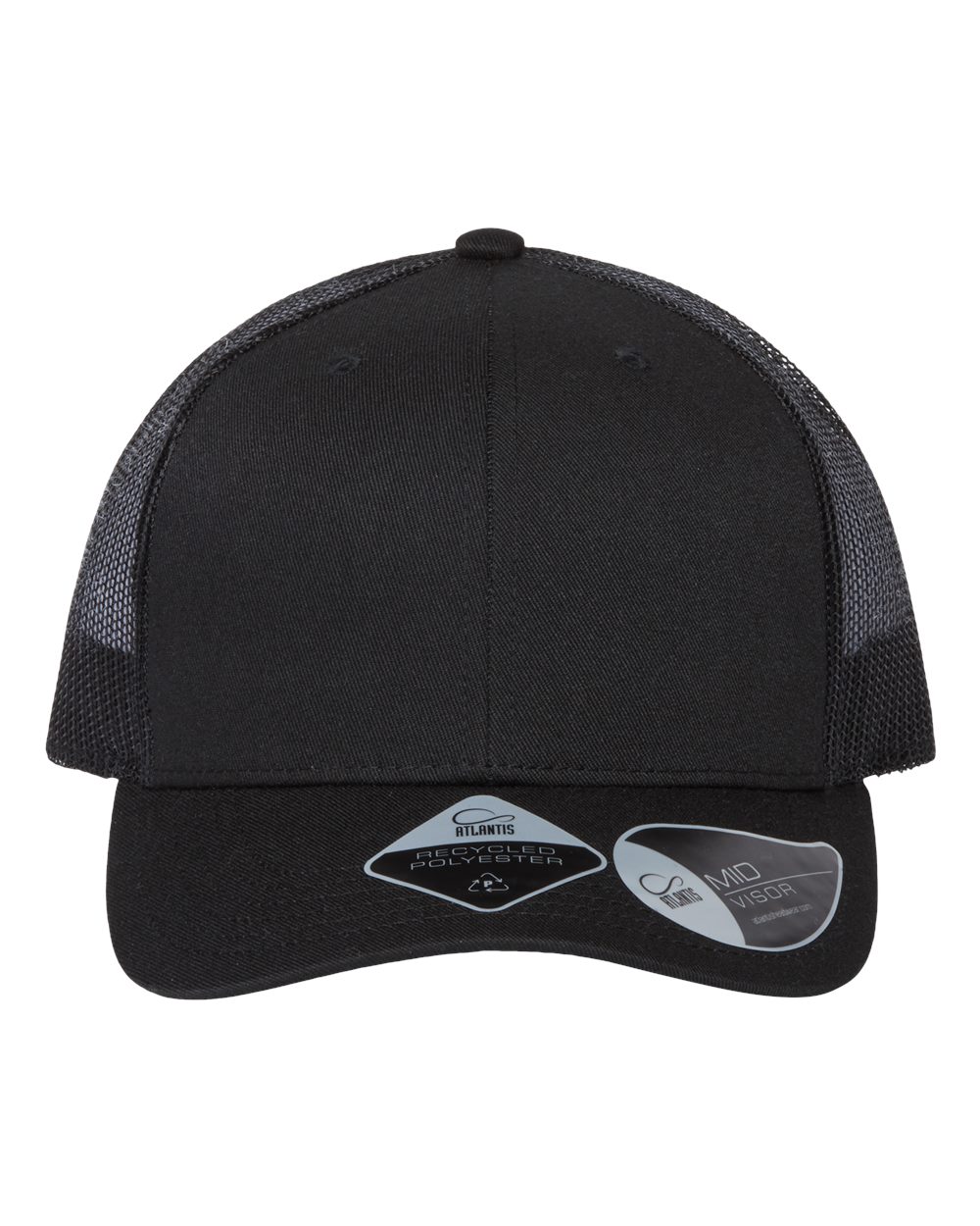 Front View of Black/ Black Sustainable Trucker Cap - BRYCE