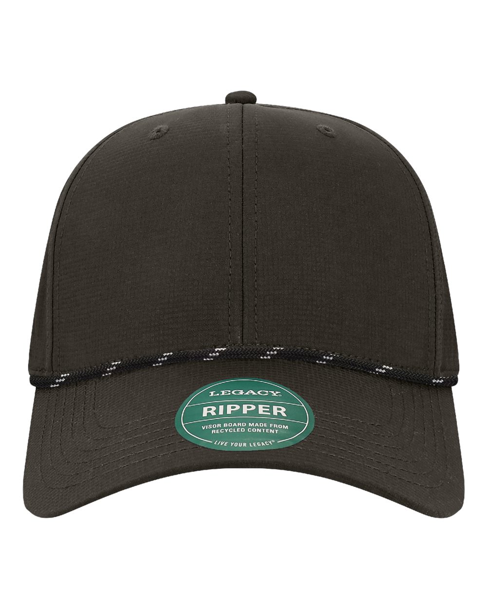 Front View of Black-Black/ White Six-Panel Ripstop Rope Cap - RIPPER