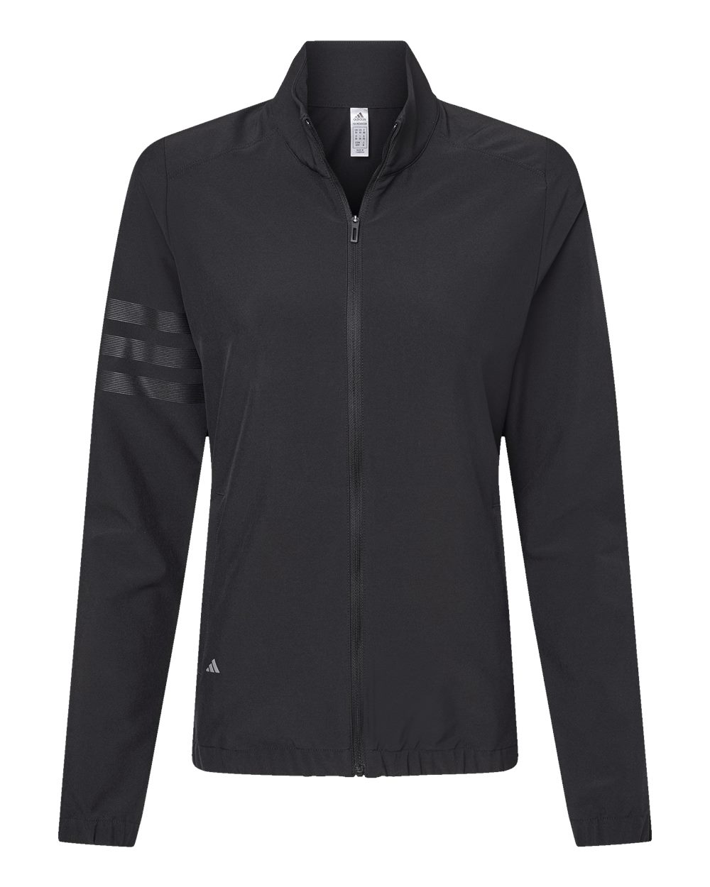 Front View of Black/ Black Women's 3-Stripes Full-Zip Jacket - A268