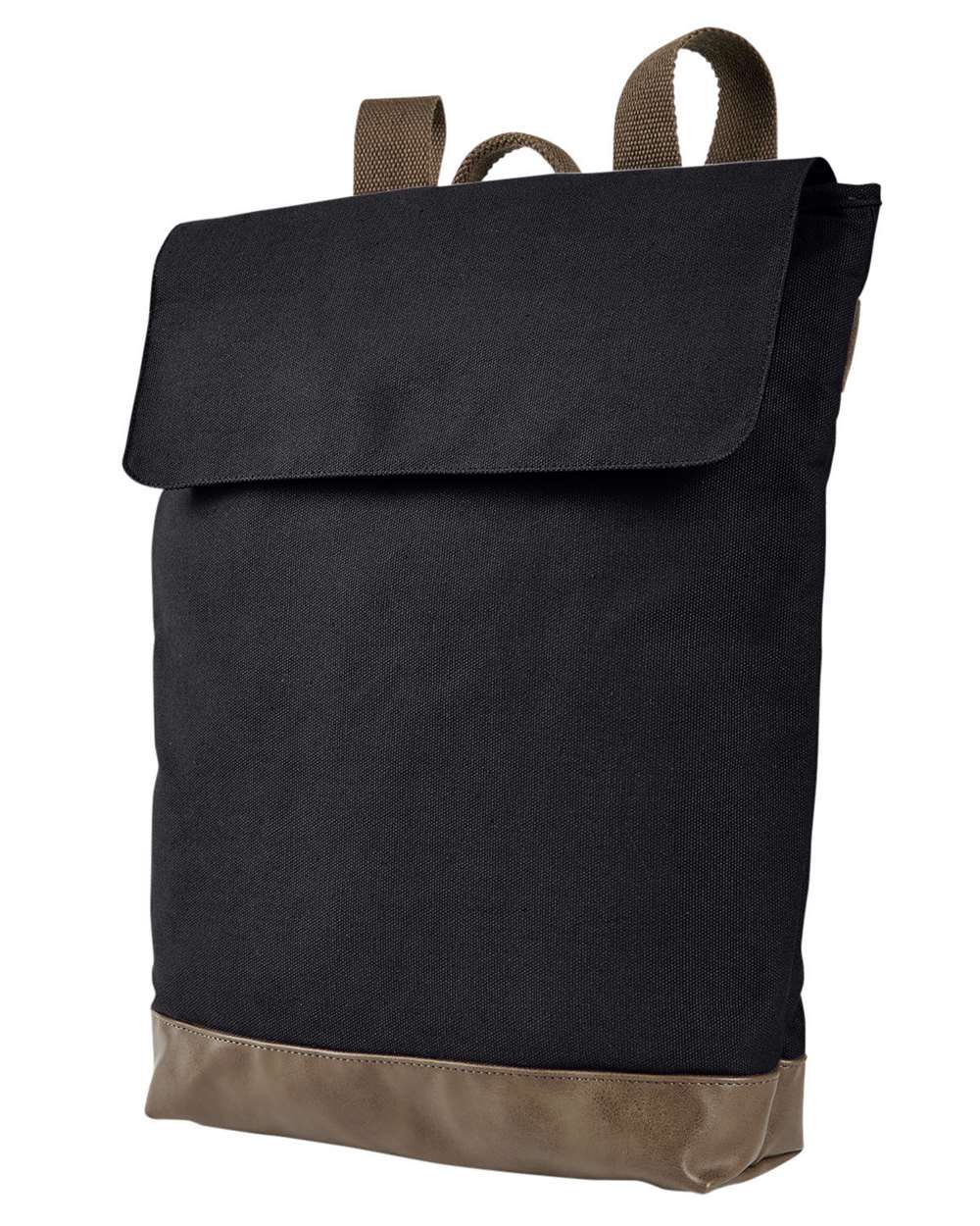 Front View of Black/ Brown Canvas Rucksack - AP1922