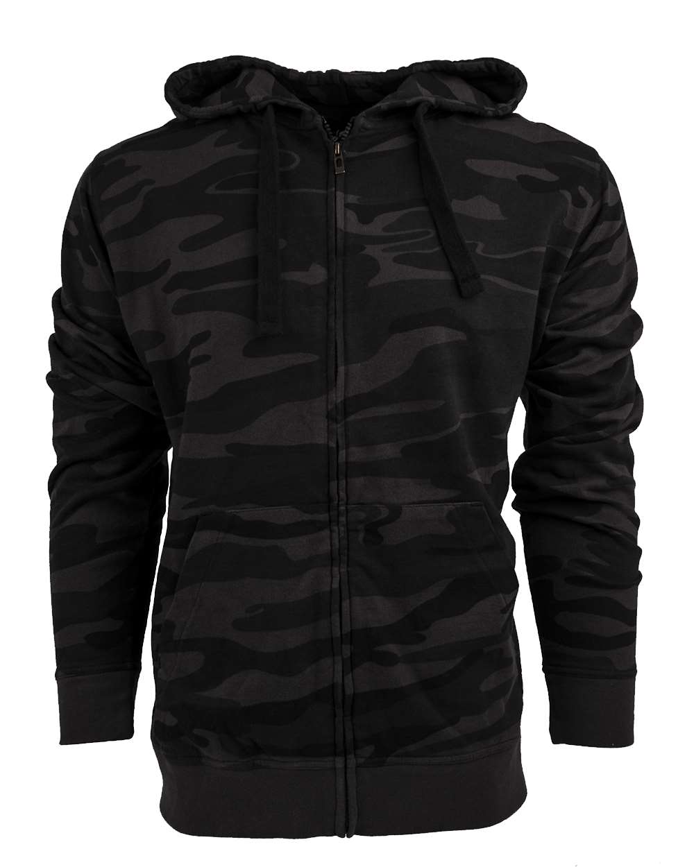 Front View of Black Camo/ Black Camo Full-Zip Hooded Sweatshirt - 8615