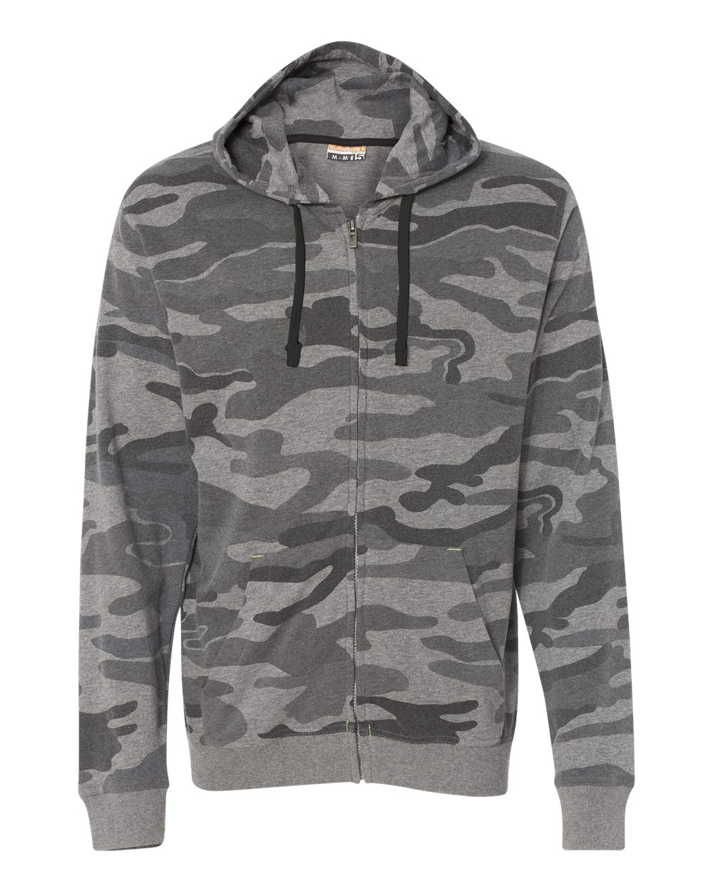 Front View of Black Camo Camo Full-Zip Hooded Sweatshirt - 8615