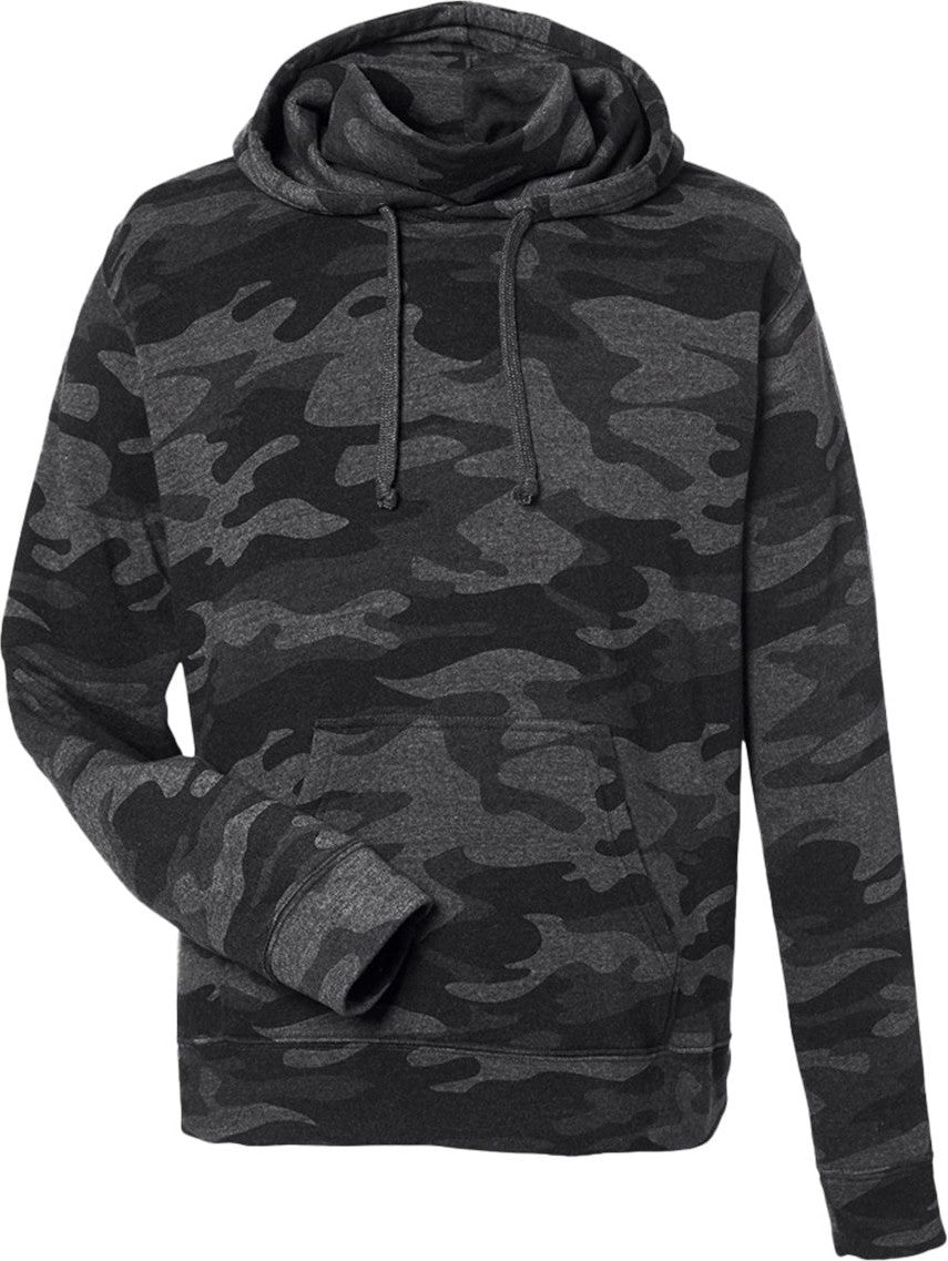 Front View of Black Camo Heather Gaiter Fleece Hooded Sweatshirt - 8879