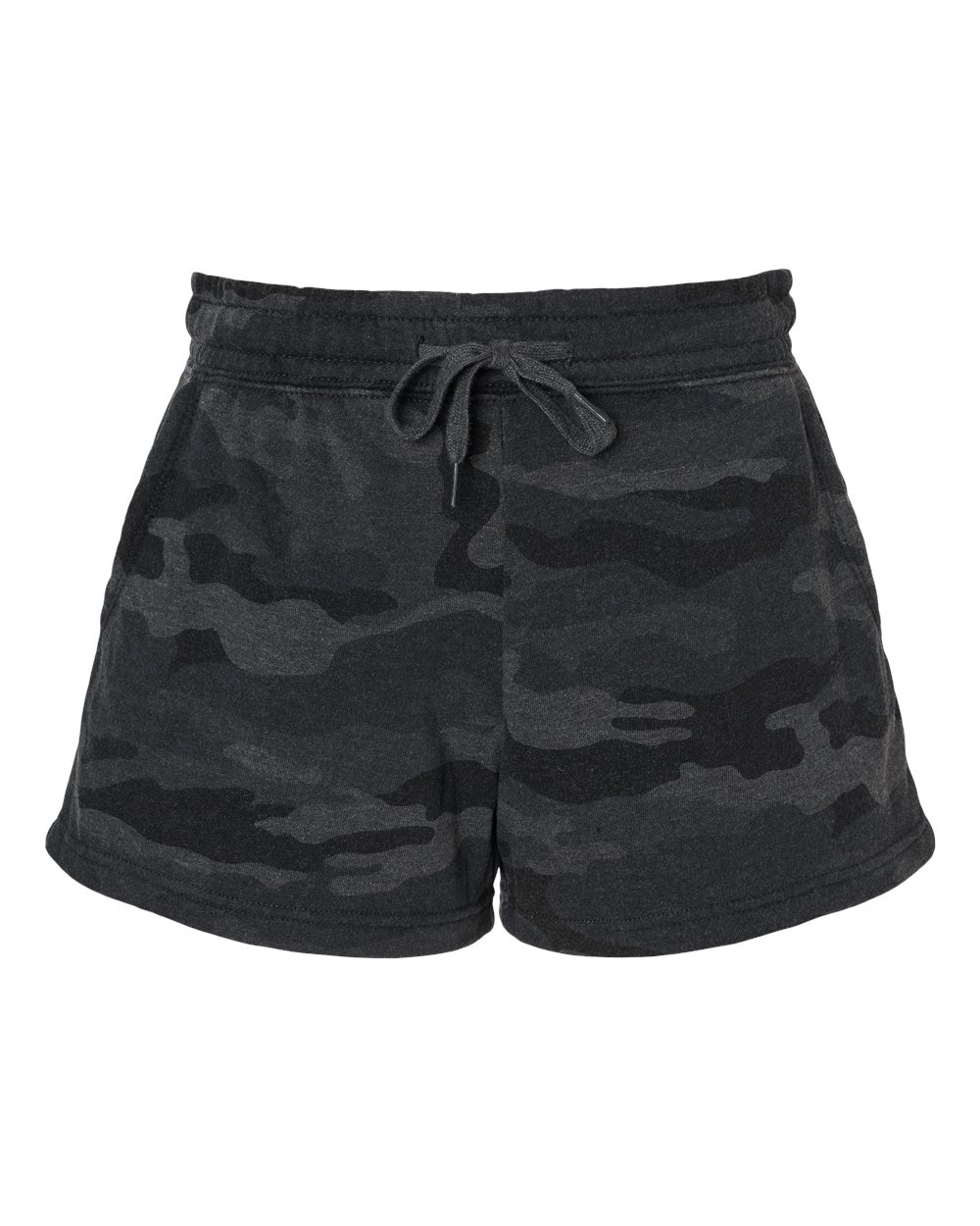 Front View of Black Camo Heather Women’s Lightweight California Wave Wash Fleece Shorts - PRM20SRT