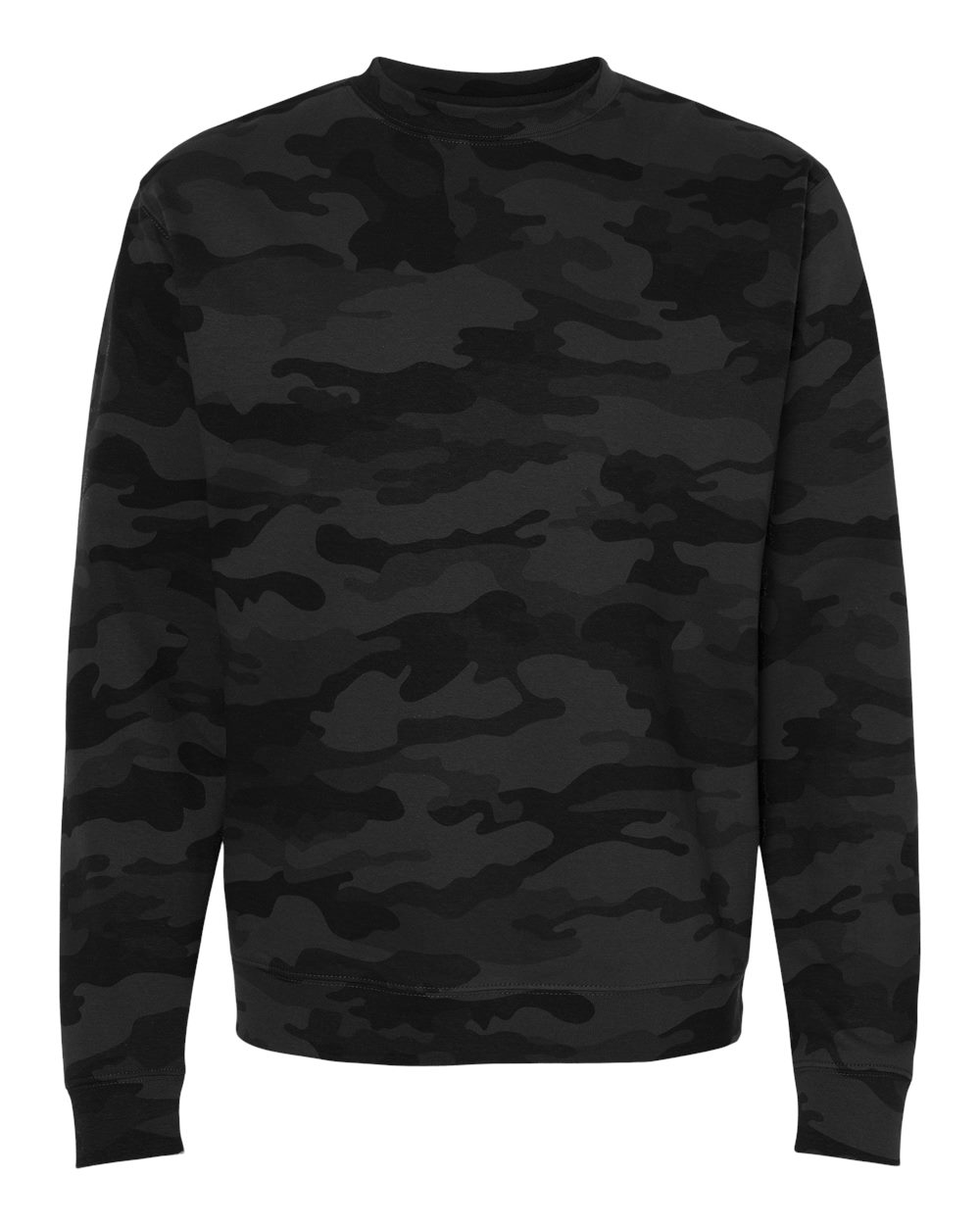 Front View of Black Camo Midweight Crewneck Sweatshirt - SS3000