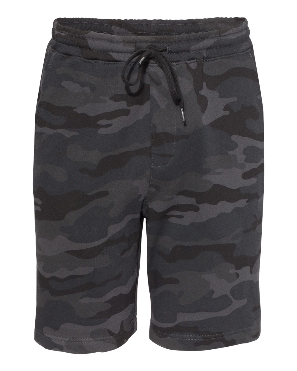 Front View of Black Camo Midweight Fleece Shorts - IND20SRT