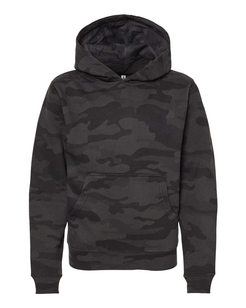 Front View of Black Camo Youth Midweight Hooded Sweatshirt - SS4001Y