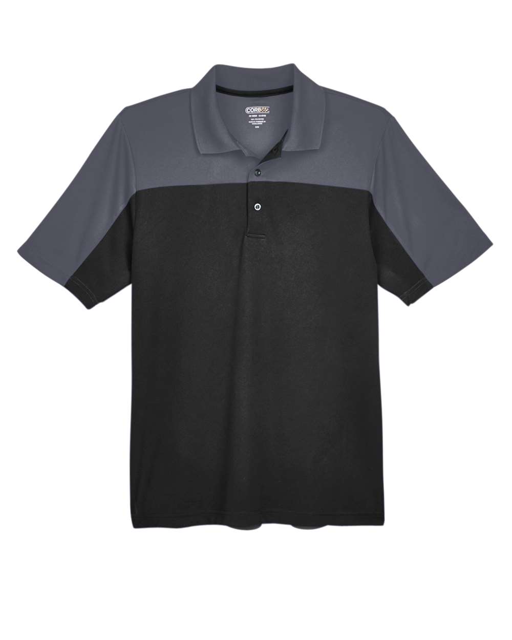 Front View of Black/ Carbon Men's Balance Colorblock Performance Piqué Polo - CE101