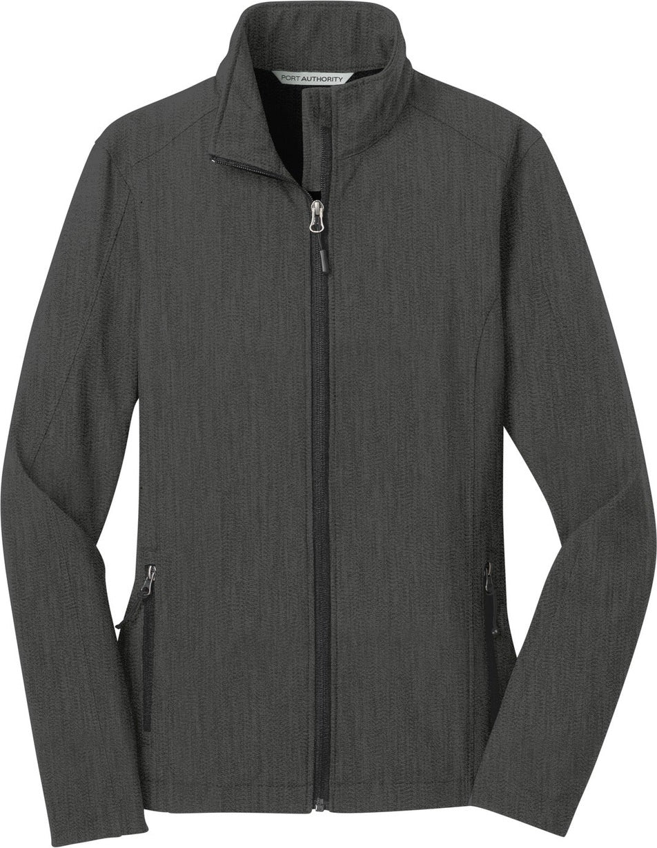 Front View of Black Char Hth Port Authority Women's Core Soft Shell Jacket. L317