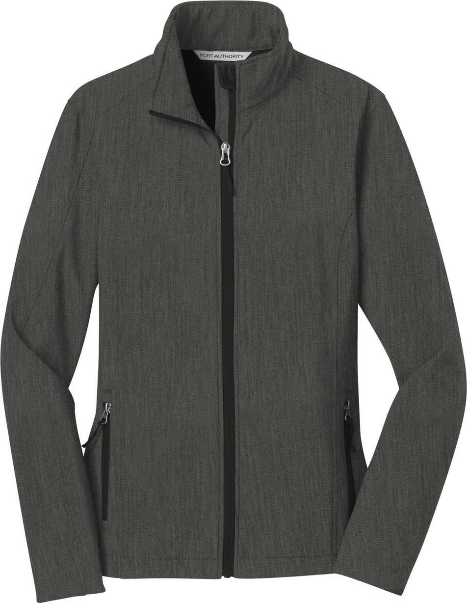 Front View of Black Char Hth Port Authority Women's Core Soft Shell Jacket. L317