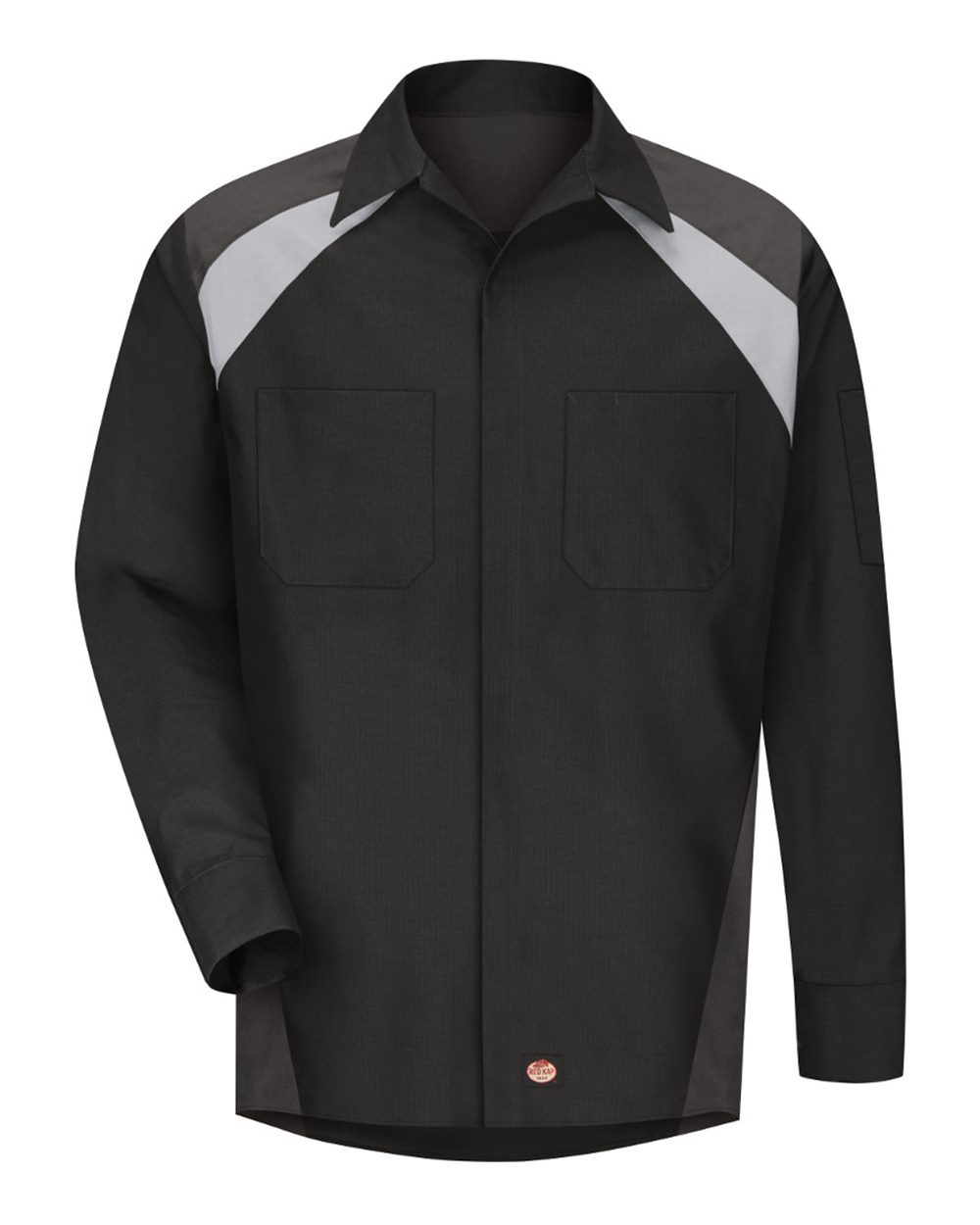 Front View of Black/ Charcoal/ Light Grey Long Sleeve Tri-Color Shop Shirt - Tall Sizes - SY18T