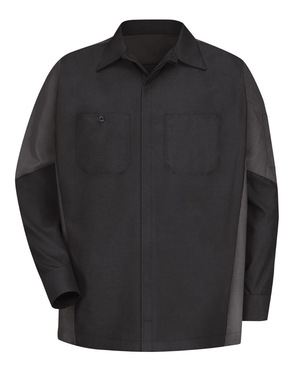 Front View of Black/ Charcoal Long Sleeve Automotive Crew Shirt - SY10