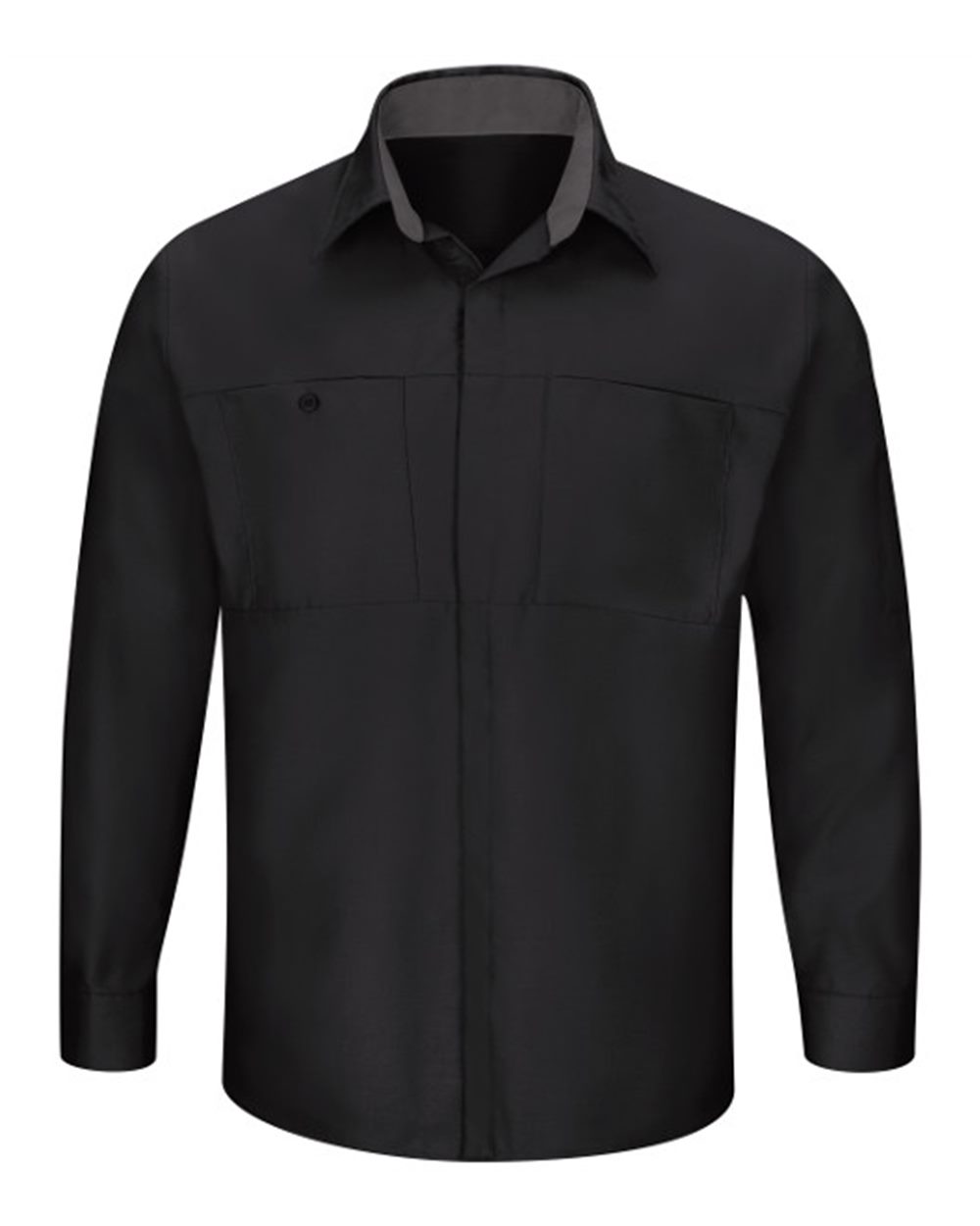 Front View of Black/ Charcoal Performance Plus Long Sleeve Shirt with OilBlok Technology - SY32