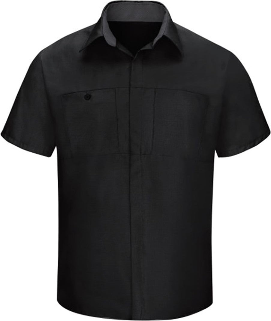Front View of Black/ Charcoal Performance Plus Short Sleeve Shirt with Oilblok Technology - Tall Sizes - SY42T