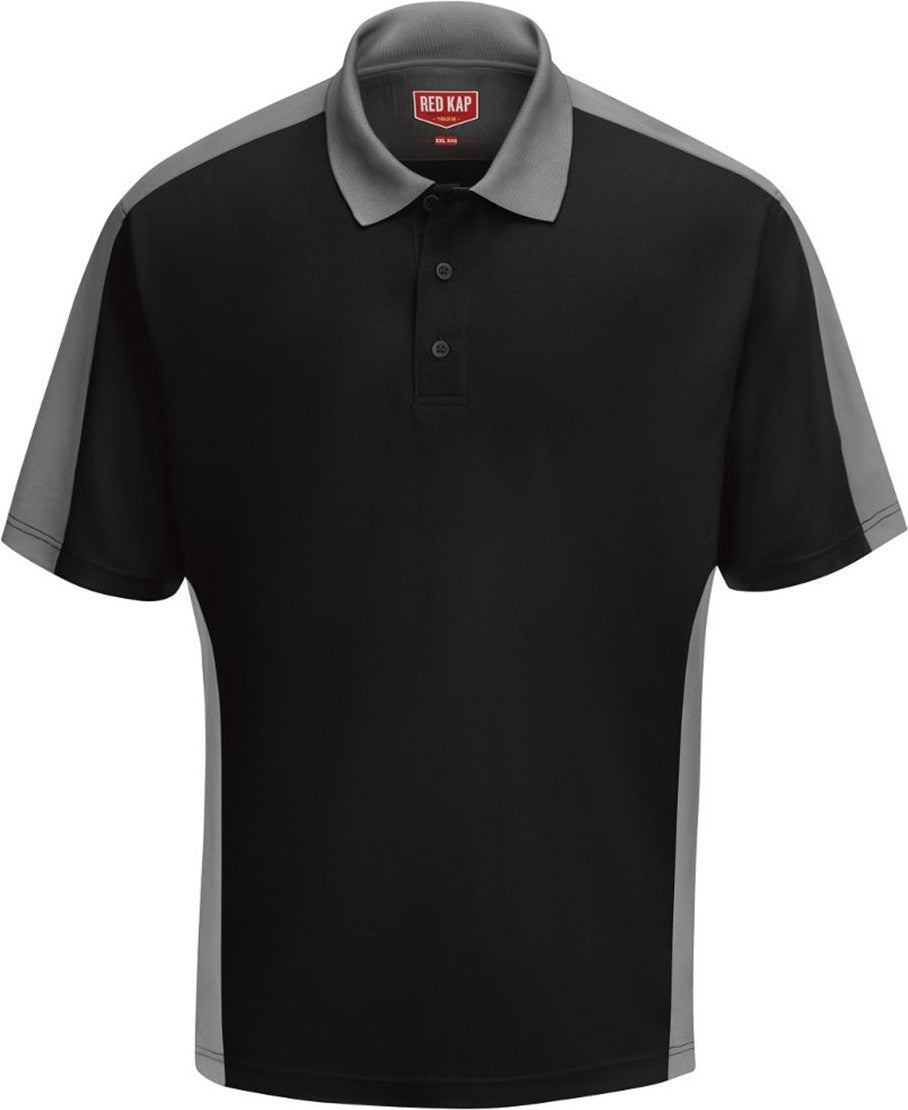 Front View of Black/ Charcoal Short Sleeve Performance Knit Two Tone Polo - SK54