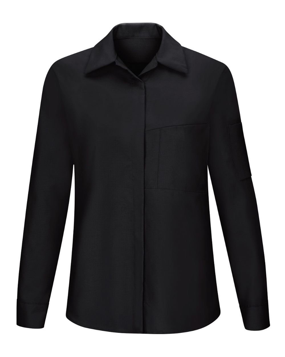 Front View of Black/ Charcoal Women's Performance Plus Long Sleeve Shop Shirt with Oilblok Technology - SY31