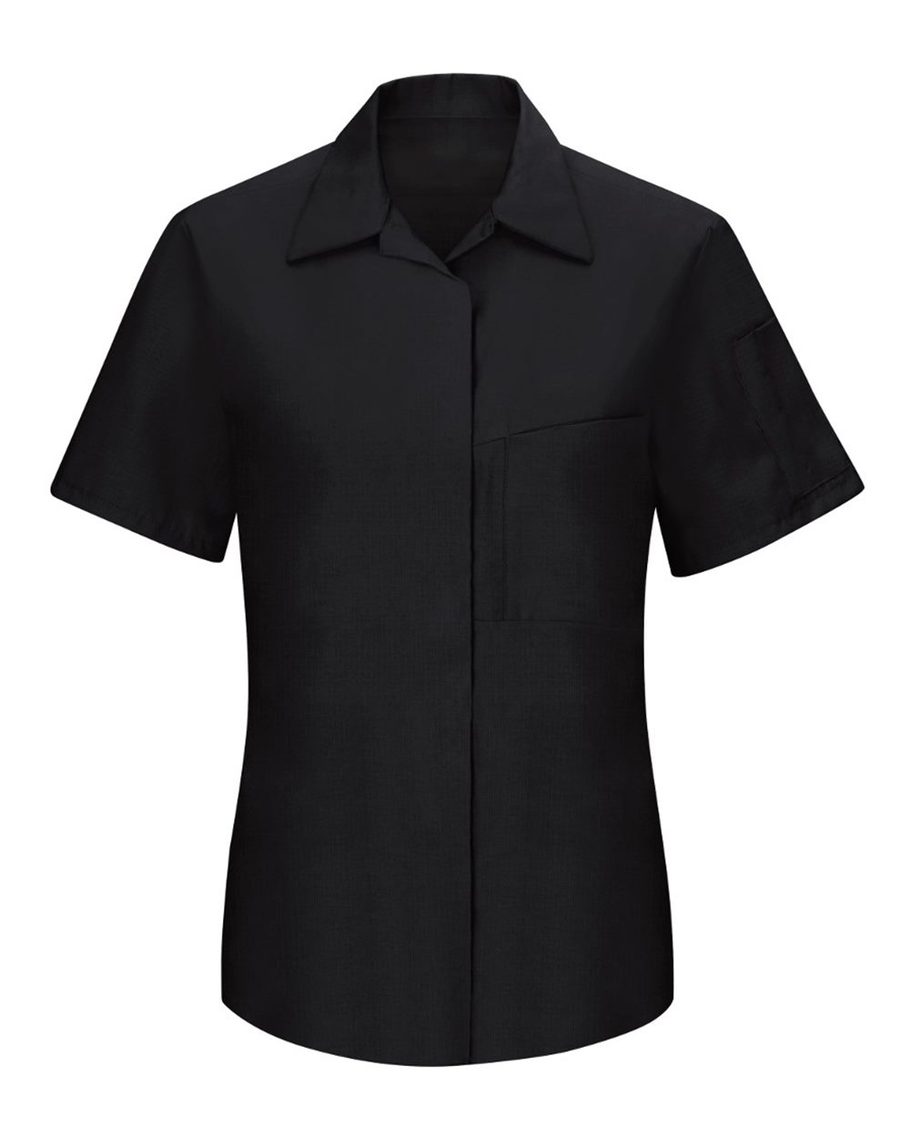 Front View of Black/ Charcoal Women's Performance Plus Short Sleeve Shop Shirt with Oilblok Technology - SY41