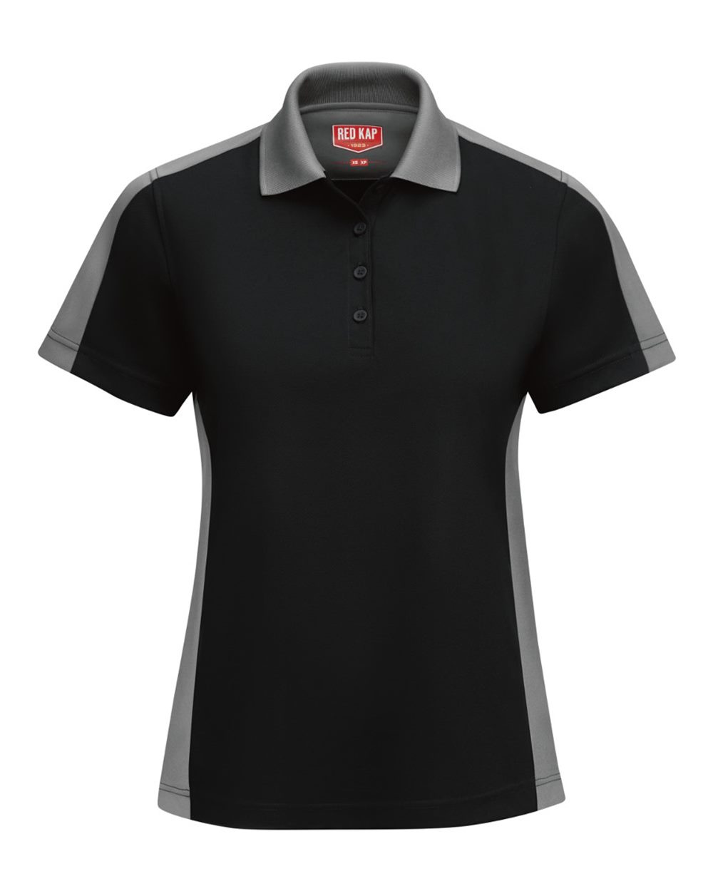 Front View of Black/ Charcoal Women's Short Sleeve Performance Knit Two-Tone Polo - SK53