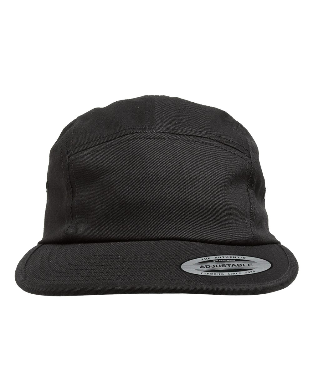 Front View of Black Classic Jockey Flat Bill Cap - 7005